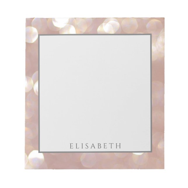 Adorable rose gold bokeh modern personalized notepad (Front)