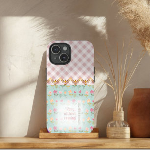 Adorable Rose Plaid Pastel Floral Gold Doves Faith iPhone 15 Case