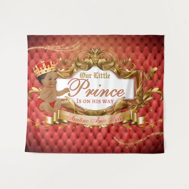 Adorable Royal African Prince Red & Gold Backdrop Tapestry (Front (Horizontal))