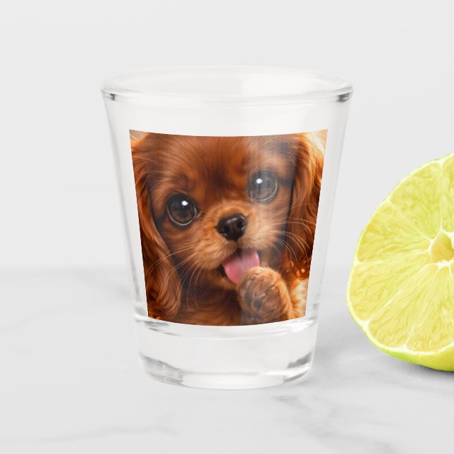 Adorable Ruby Cavalier Spaniel Shot Glass (Front)