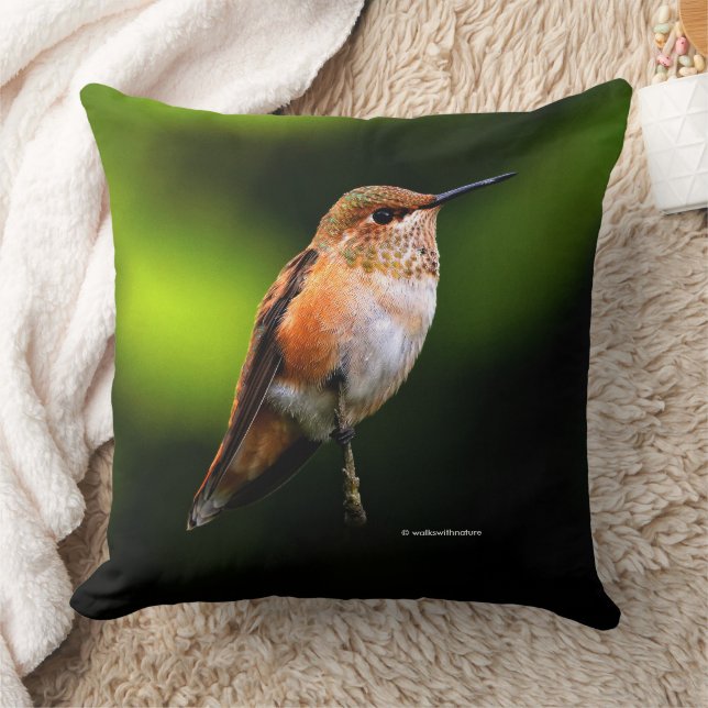 Adorable Rufous Hummingbird on Fruit Tree Throw Pillow (Blanket)