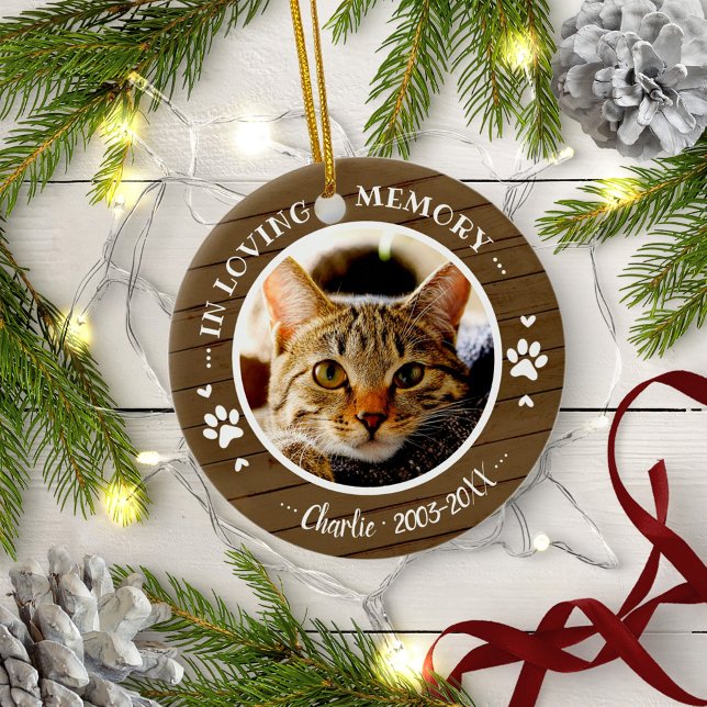 Adorable Rustic Cat Pet Memorial Custom Photo Ceramic Ornament (Creator Uploaded)