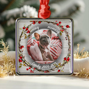 Adorable Rustic Cat Pet Memorial Custom Photo Metal Ornament