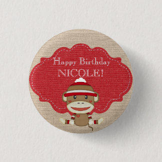 Adorable Rustic Custom Sock Monkey Party 1 Inch Round Button