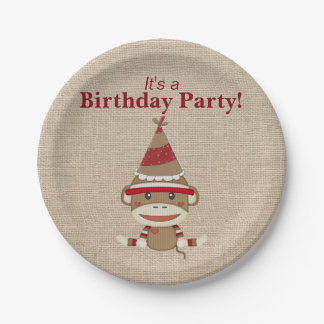 Adorable Rustic Custom Sock Monkey Party Paper Plate