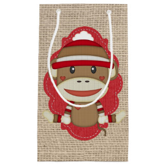 Adorable Rustic Custom Sock Monkey Party Small Gift Bag