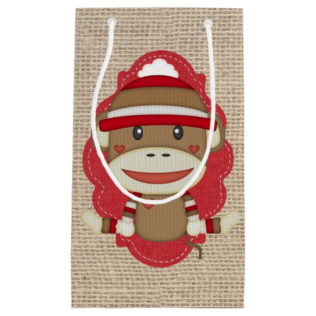 Adorable Rustic Custom Sock Monkey Party Small Gift Bag (Front)