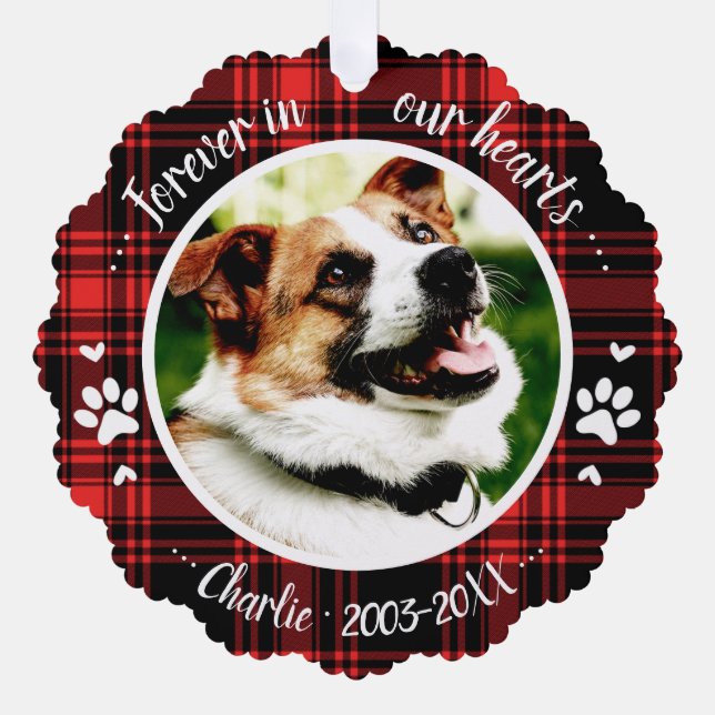 Adorable Rustic Dog Pet Memorial Custom Photo Ornament Card (Front)