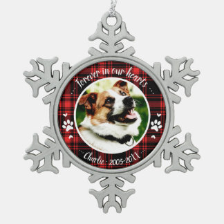 Adorable Rustic Dog Pet Memorial Custom Photo Snowflake Pewter Christmas Ornament