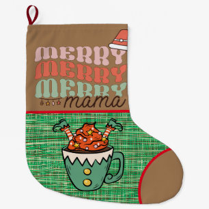 Adorable Rustic funny Elf Merry Christmas Green Large Christmas Stocking