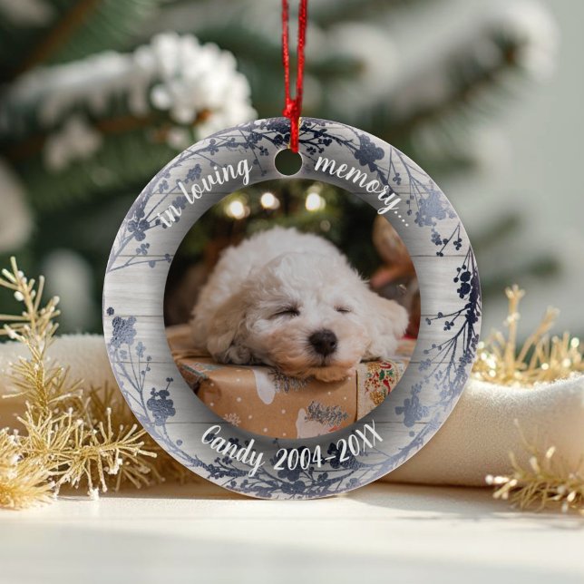 Adorable Rustic Pet Memorial Custom Photo Ceramic Ornament (Creator Uploaded)