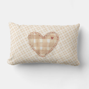 Adorable rustic tartan pattern with heart Brown Lumbar Pillow