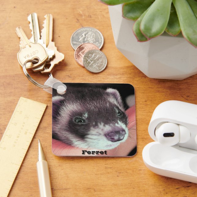 Adorable Sable Ferret Photo Keychain (Desk)