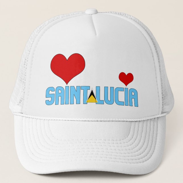 Adorable Saint Lucia Flag Hearts Patriotic Trucker Hat (Front)
