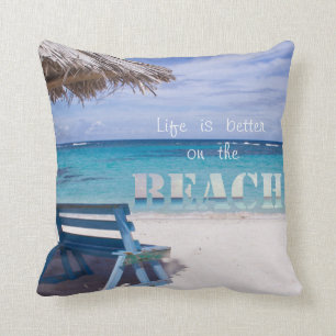 Adorable Sand, Ocean , Beach Chair Throw Pillow