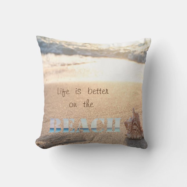 Adorable Sand, Ocean, Seashell, Beach Throw Pillow (Front)