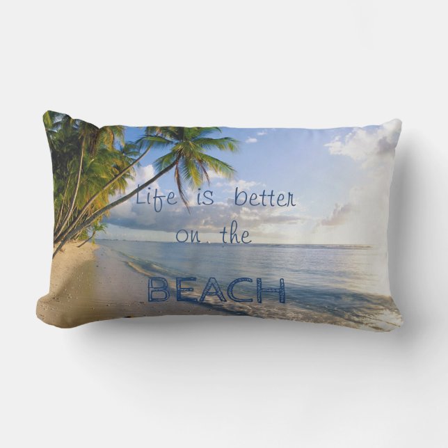 Adorable Sand,Sea,Sky,Beach,Palm Lumbar Pillow (Front)