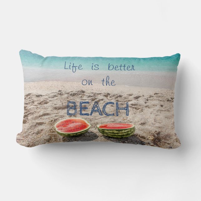 Adorable Sand,Sea,Watermelon,Beach Lumbar Pillow (Front)