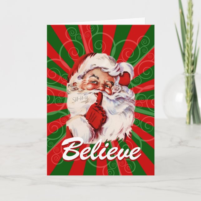 Adorable Santa Believe Christmas Custom Holiday Card (Front)