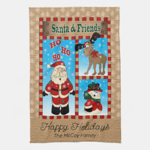 Adorable Santa Claus and Friends  Kitchen Towel