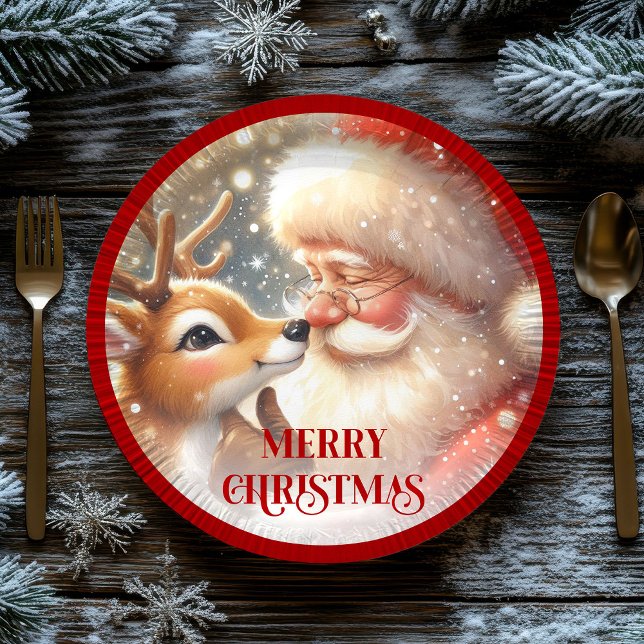 Adorable Santa Claus and Rudolph Party Plates (Adorable Santa Claus and Rudolph Party Plates)