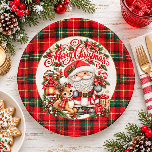 Adorable Santa Claus Merry Christmas Paper Plate