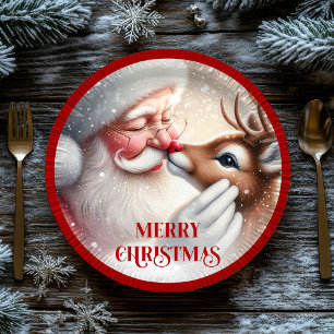 Adorable Santa Claus Rudolph Kids Party Plates