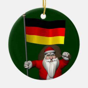 Adorable Santa Claus With Ensign Of Germany Ceramic Ornament