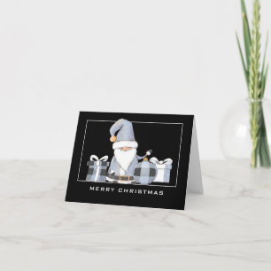 Adorable Santa Gnome in Blue Merry Christmas Card