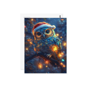 Adorable Santa Owl and Lights Postcard