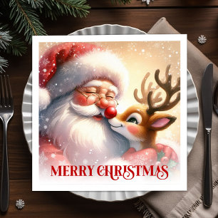 Adorable Santa Rudolph Festive Party Napkins