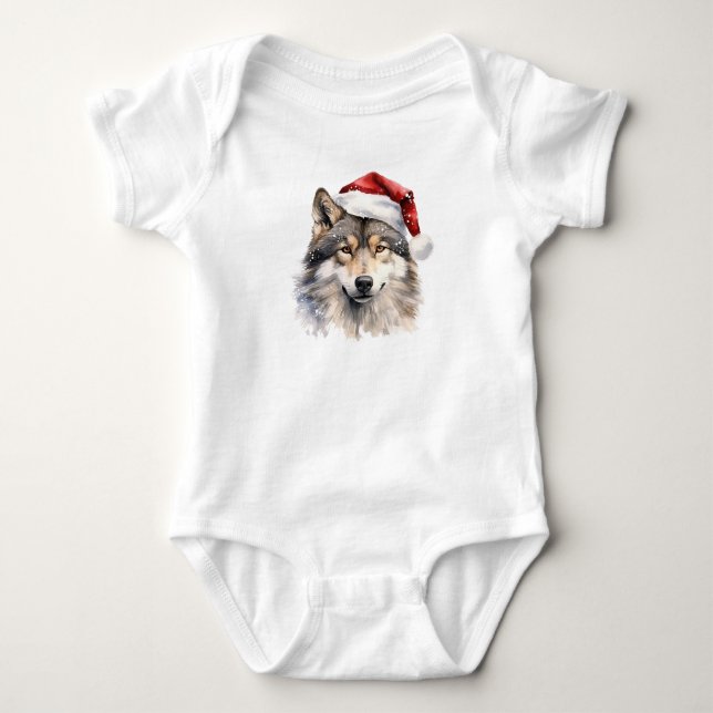 Adorable Santa Wolf Baby Bodysuit (Front)