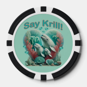 Adorable "Say Krill" Whale Family Portrait Poker Chips