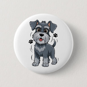 Adorable Schnauzer Pup Illustration With Big Eyes 2 Inch Round Button