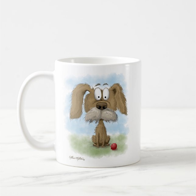 Adorable Scruffy Mutt Cartoon with Ball Coffee Mug (Left)