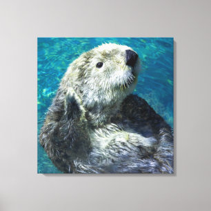 Adorable Sea Otter Cute Blue Water Canvas Print