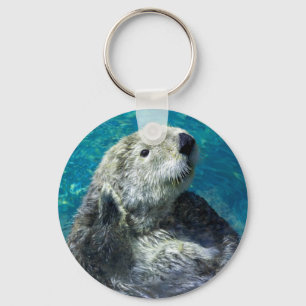 Adorable Sea Otter Cute Blue Water Keychain