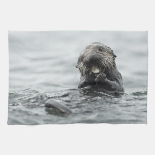 Adorable Sea Otter Kitchen Towel