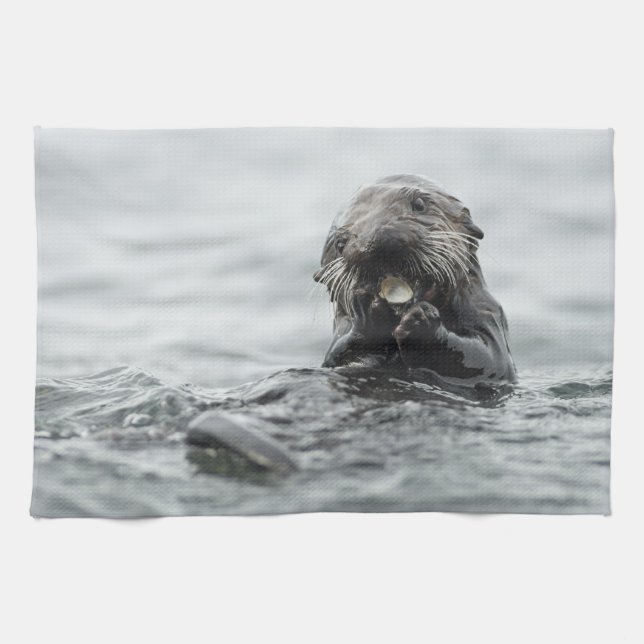 Adorable Sea Otter Kitchen Towel (Horizontal)