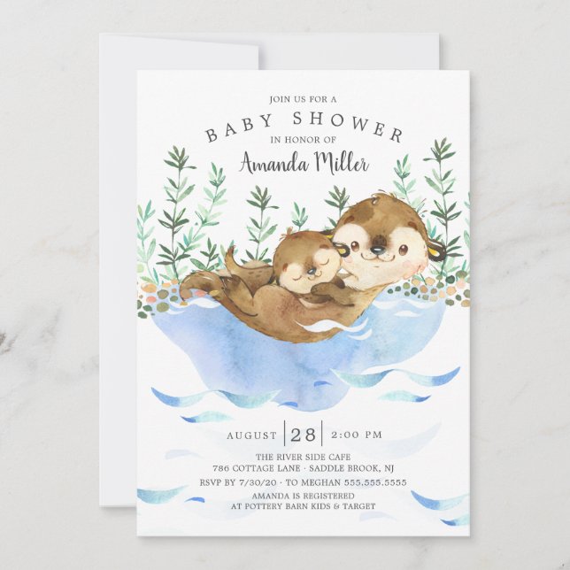 Adorable Sea Otter Neutral Baby Shower Invitation (Front)