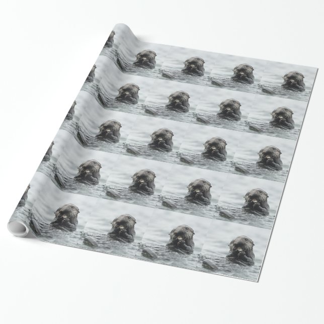 Adorable Sea Otter Wrapping Paper (Unrolled)