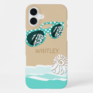 Adorable Seagreen Polka Dots Sunglasses Name Beach iPhone 16 Plus Case