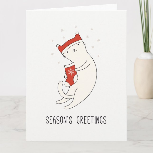 Adorable Seasons Greetings Cat Card (Front)