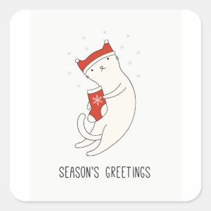 Adorable Seasons Greetings Cat Square Sticker