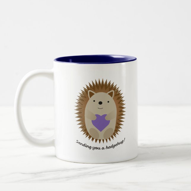 Adorable Sending You A Hedgehug Hedgehog Two-Tone Coffee Mug (Left)