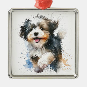 ADORABLE SHAGGY HAVANESE PUPPY DOG METAL ORNAMENT