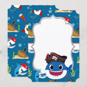 Adorable Sharks, Blue Back Invitation