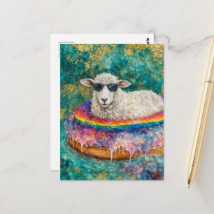 Adorable Sheep on a Float Trip Postcard