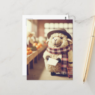 Adorable Sheep Shopping Postcard