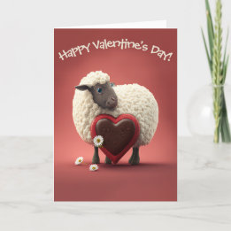 Adorable Sheep with Candy Heart Valentine's Day Holiday Card